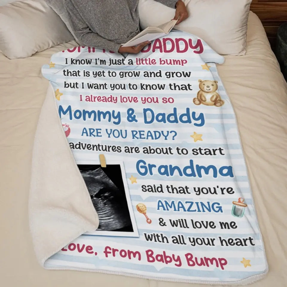 Custom Photo Mommy Daddy Are You Ready Blanket - Family Custom Blanket Baby Shower Gift