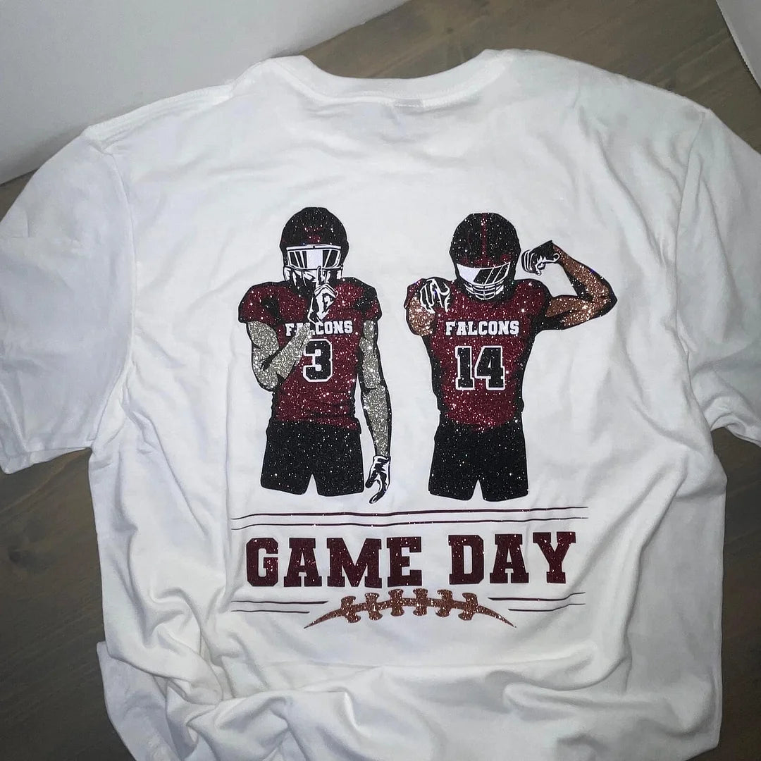 🏈 Shine on Game Day - Custom Glitter Hot Stamping Football T-Shirt Sweatshirt