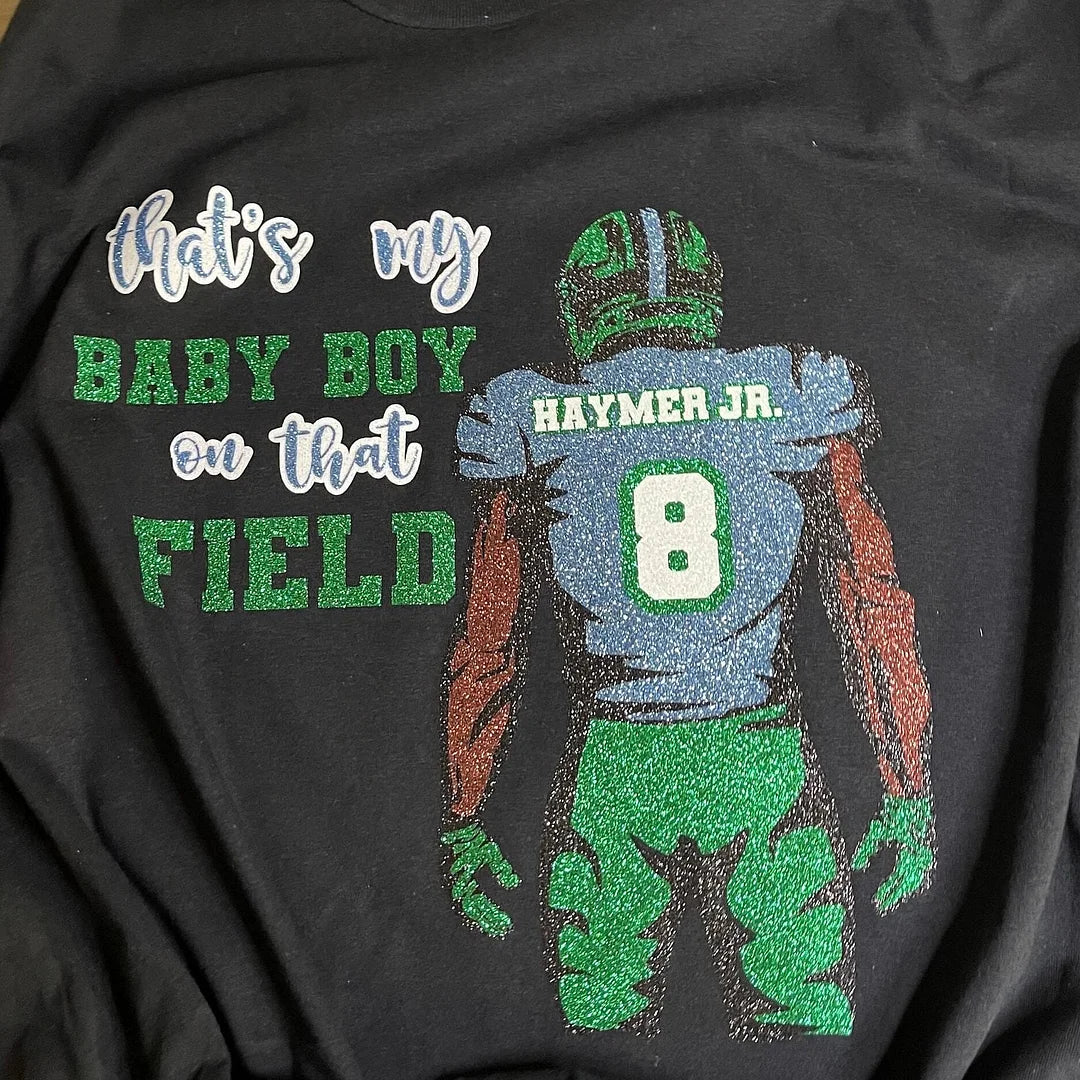 🏈 Shine on Game Day - Custom Glitter Hot Stamping Football T-Shirt Sweatshirt