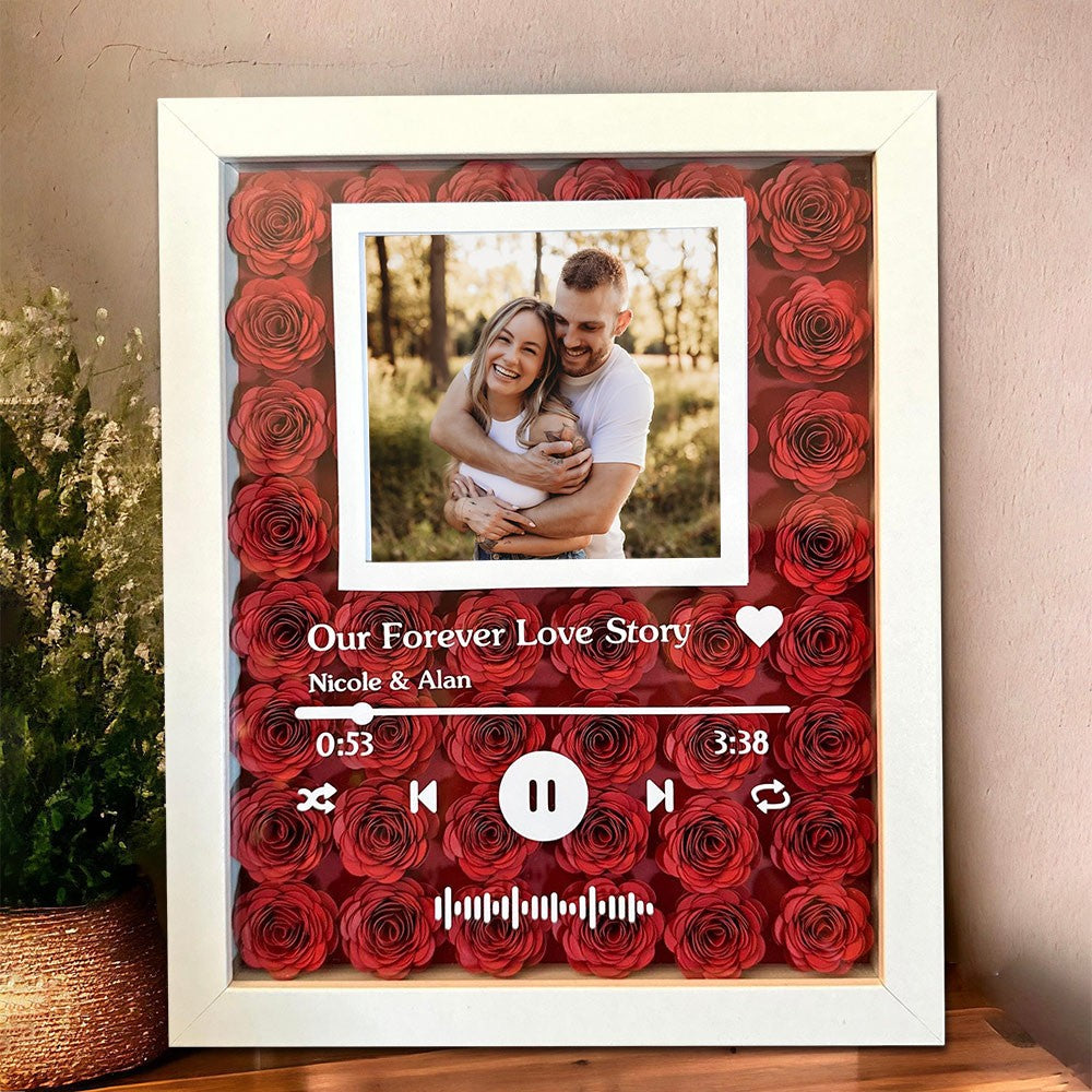 Custom Paper Flower Shadow Box with Photo for Couples