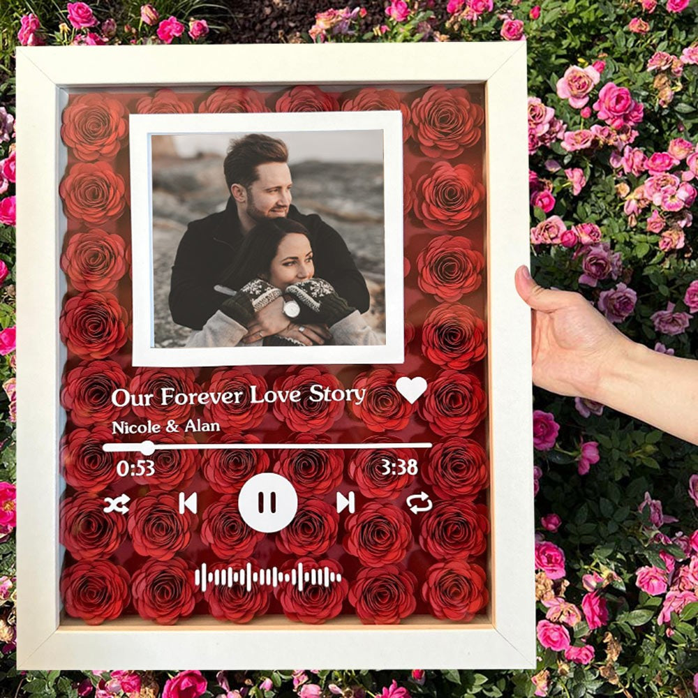 Custom Paper Flower Shadow Box with Photo for Couples