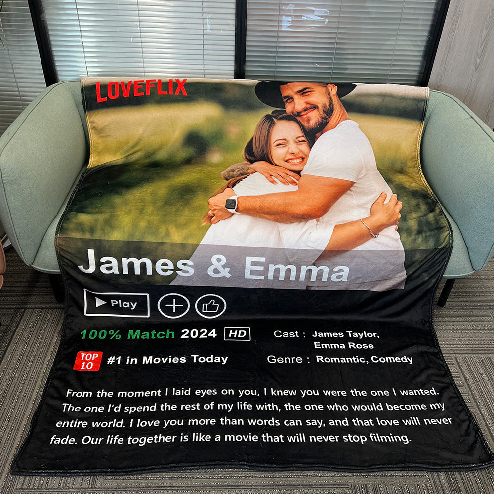 ⭐️Custom LOVEFLIX Movie Photo Blanket with Your Love Story