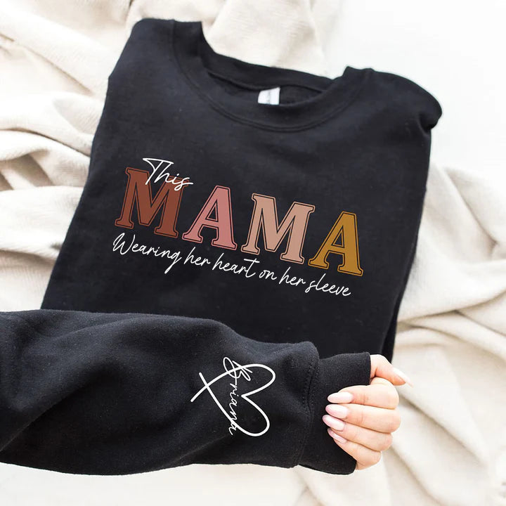 Personalized Wear Heart On Sleeve Mama Sweatshirt with Kid Names on Sleeves-Mother's Day Sale!Free Shipping! (Customized free)