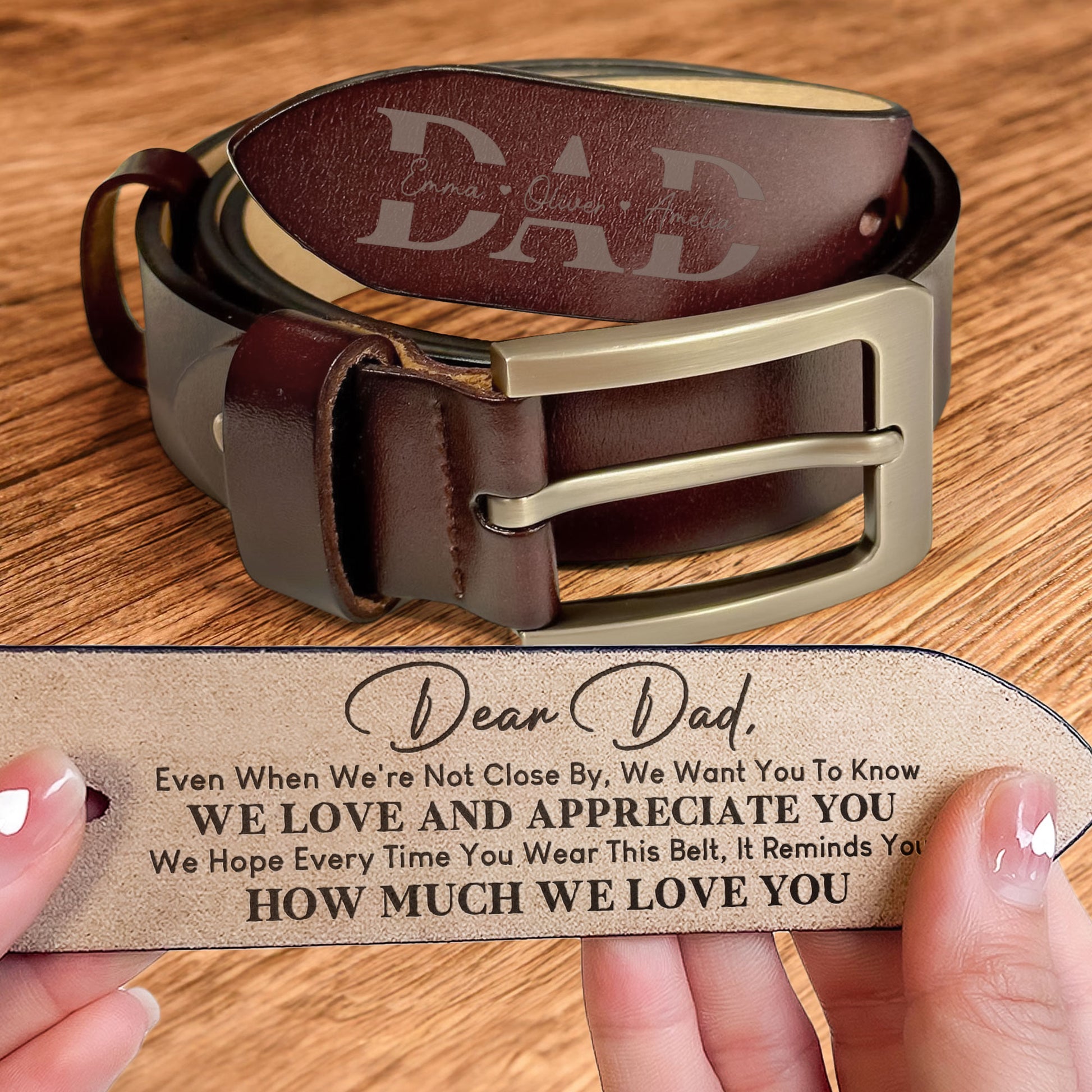 Belt Reminder We Love You For Dad - Personalized Engraved Leather Belt