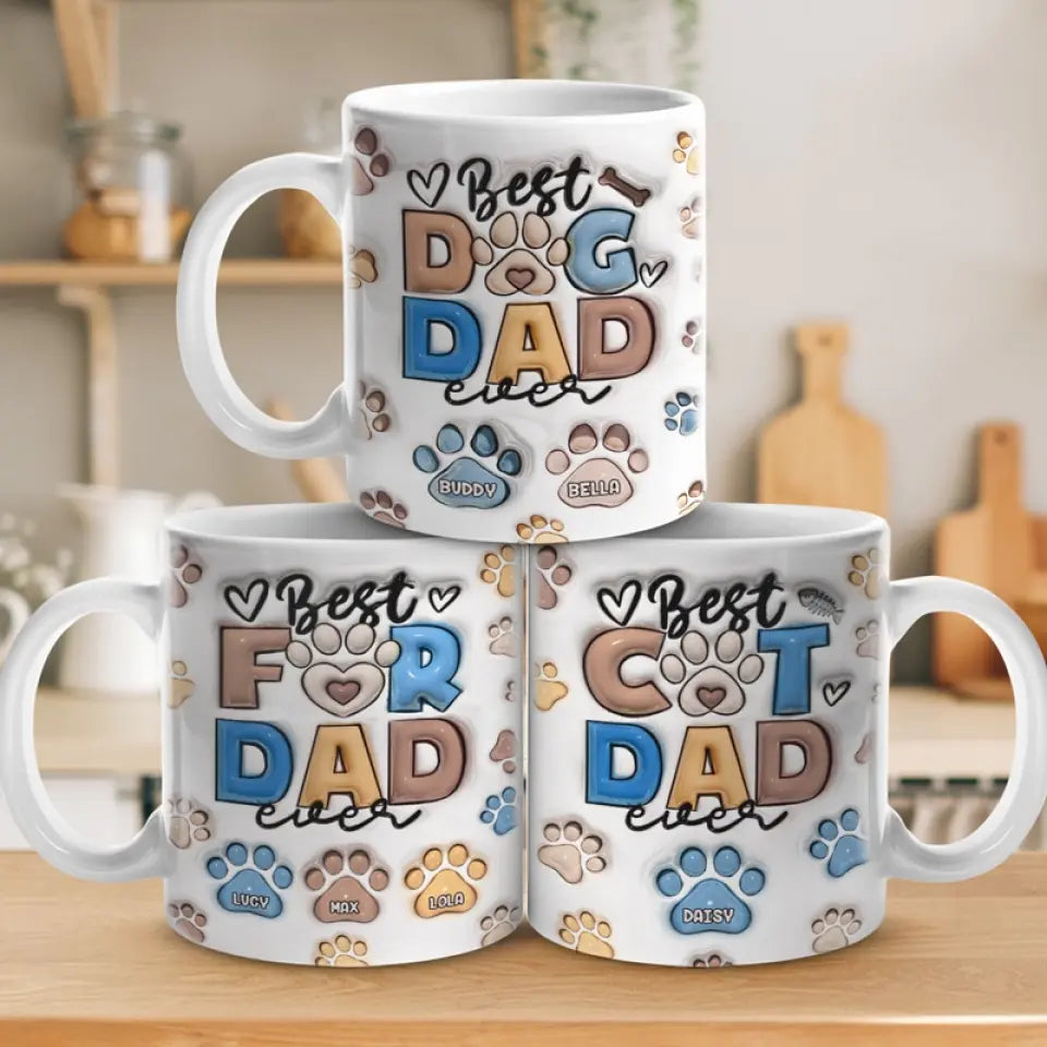 Best Fur Dad Ever - Dog & Cat Custom 3D Inflated Effect Printed Mug - Gift For Pet Lovers