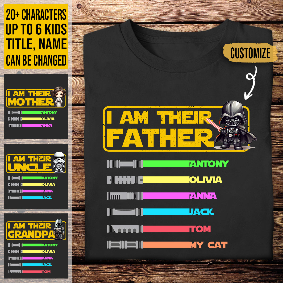 Personalized Lightsaber T-Shirt For Dad - I Am Their Father - Dad Customized Sweatshirt