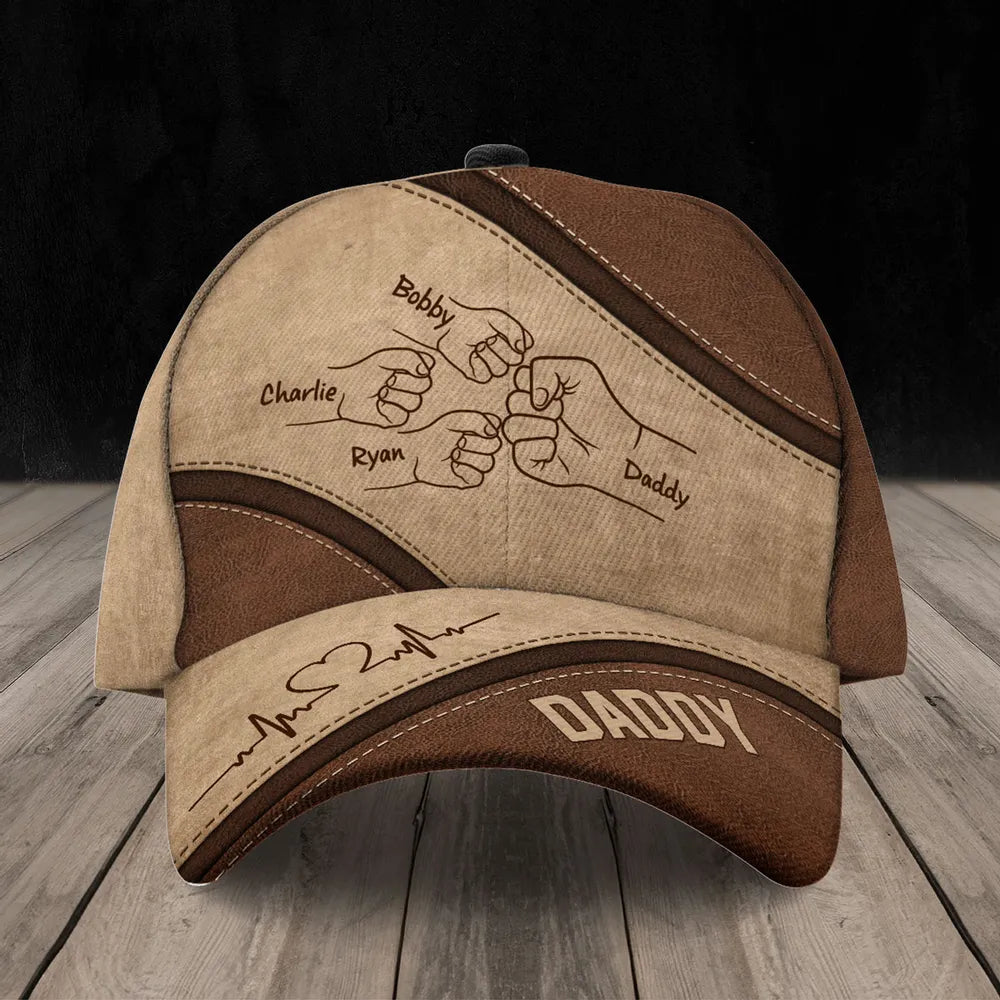 Outline Fist Bump Daddy Grandpa Personalized Classic Cap, Father's Day Gift
