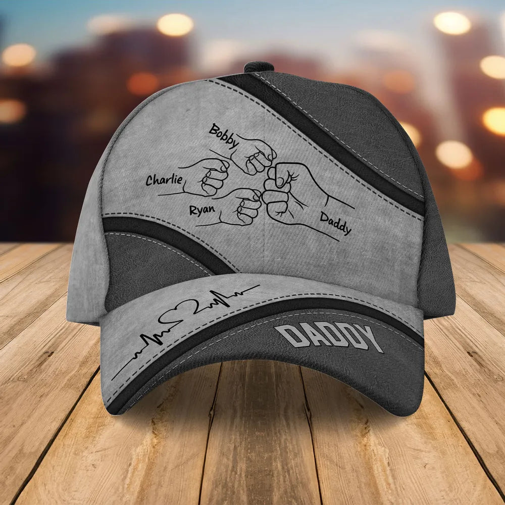 Outline Fist Bump Daddy Grandpa Personalized Classic Cap, Father's Day Gift