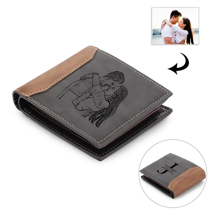 Men Photo Wallet Personalized Monogram Wallet Gray Gift for Him