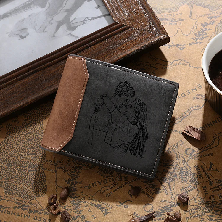 Men Photo Wallet Personalized Monogram Wallet Gray Gift for Him