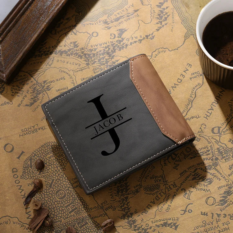 Men Photo Wallet Personalized Monogram Wallet Gray Gift for Him