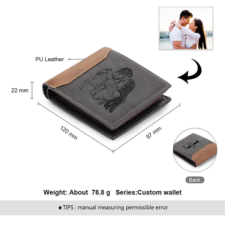 Men Photo Wallet Personalized Monogram Wallet Gray Gift for Him