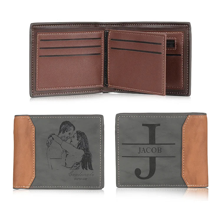 Men Photo Wallet Personalized Monogram Wallet Gray Gift for Him