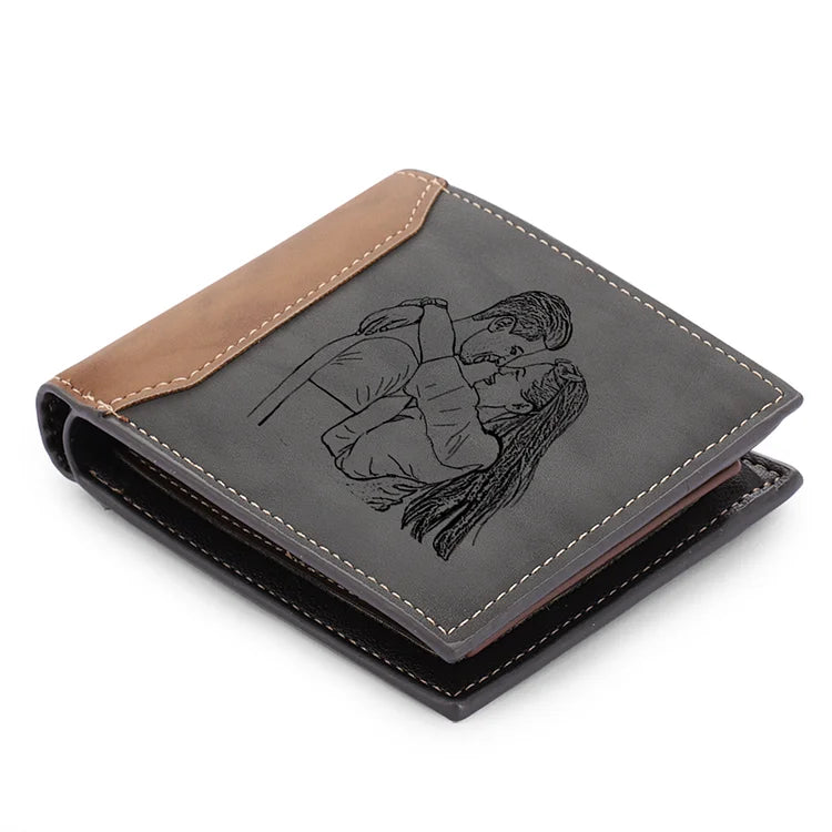 Men Photo Wallet Personalized Monogram Wallet Gray Gift for Him