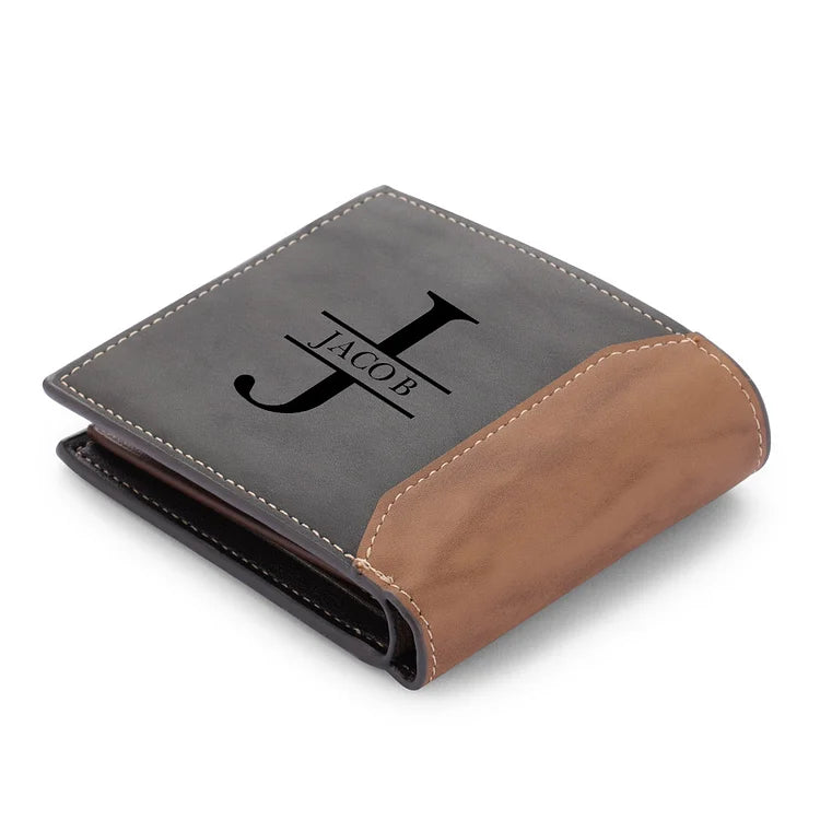 Men Photo Wallet Personalized Monogram Wallet Gray Gift for Him