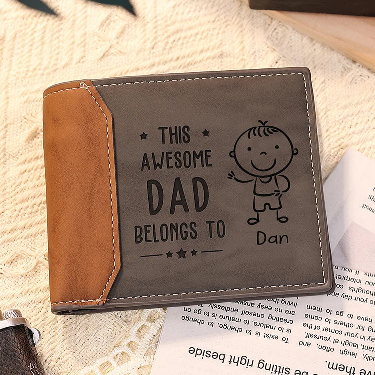 Personalized 1 Name & 1 Photo Men's Leather Folding Wallet "This Awesome Dad Belongs To" Father's Day Gifts