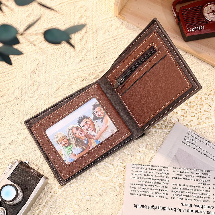 Personalized 1 Name & 1 Photo Men's Leather Folding Wallet "This Awesome Dad Belongs To" Father's Day Gifts