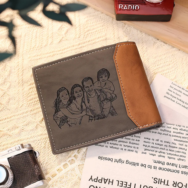 Personalized 1 Name & 1 Photo Men's Leather Folding Wallet "This Awesome Dad Belongs To" Father's Day Gifts