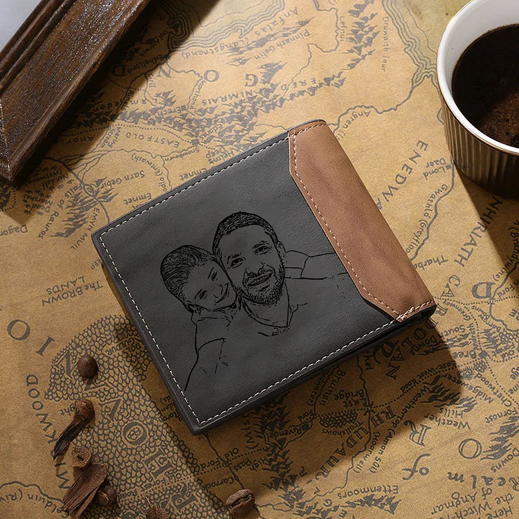 Personalized 1 Name & 1 Photo Men's Leather Folding Wallet "This Awesome Dad Belongs To" Father's Day Gifts