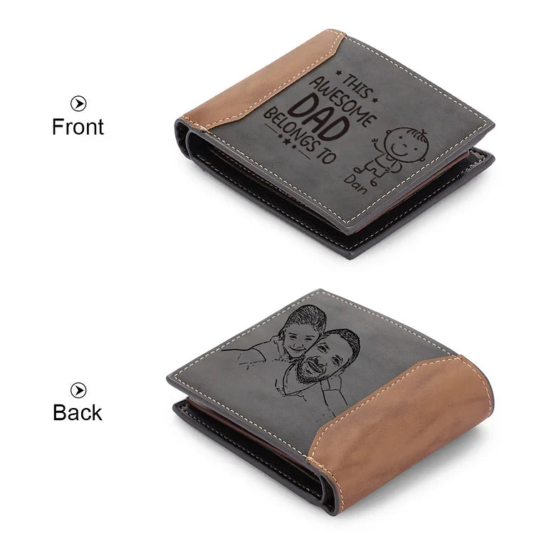 Personalized 1 Name & 1 Photo Men's Leather Folding Wallet "This Awesome Dad Belongs To" Father's Day Gifts