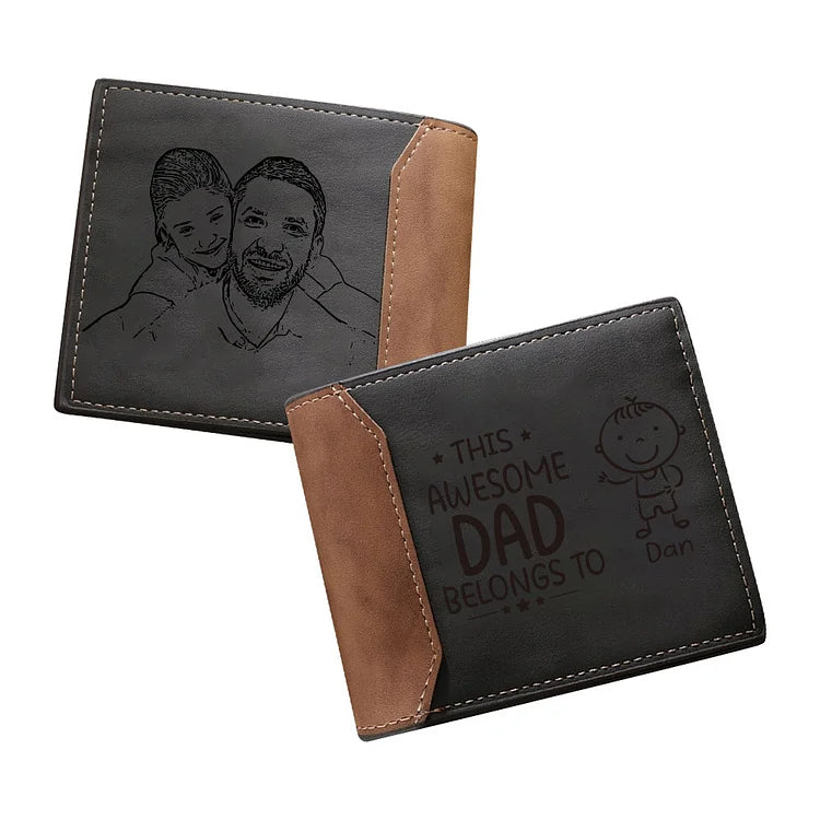 Personalized 1 Name & 1 Photo Men's Leather Folding Wallet "This Awesome Dad Belongs To" Father's Day Gifts