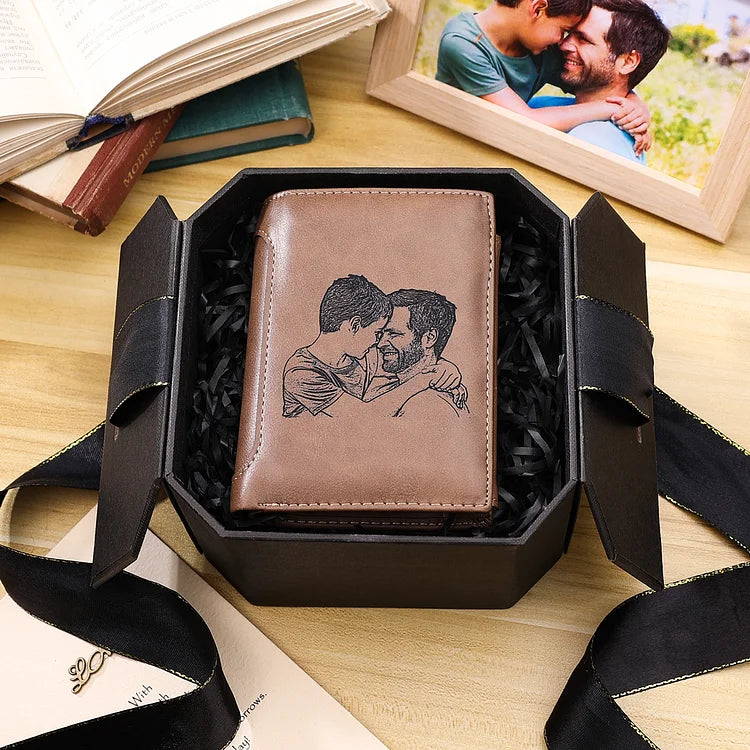 Men's Photo Custom Wallet Brown Personalized Gifts - For Fathers