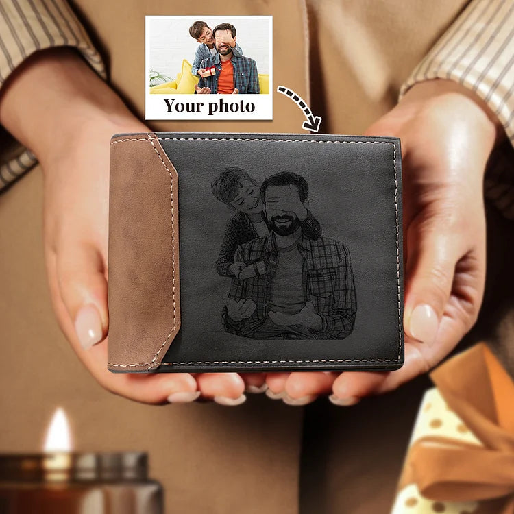 Men's Photo Custom Wallet Gray Personalized Gifts