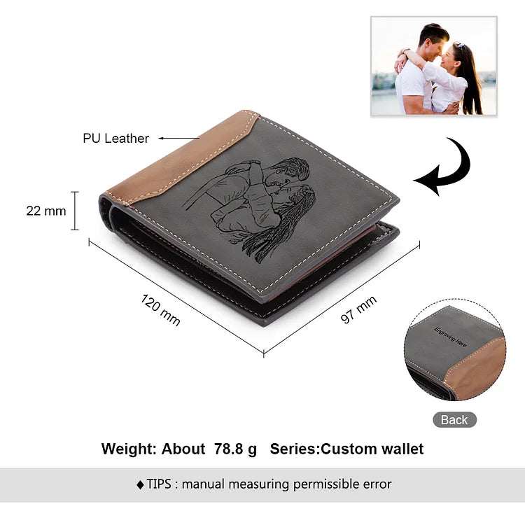 Men's Photo Custom Wallet Gray Personalized Gifts