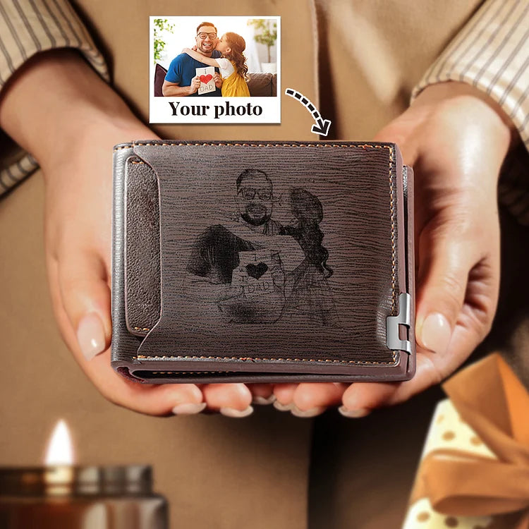 Men Wallet Personalized Photo Wallet With Engraving Coffee Color