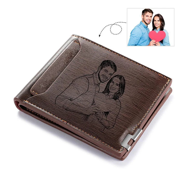 Men Wallet Personalized Photo Wallet With Engraving Coffee Color