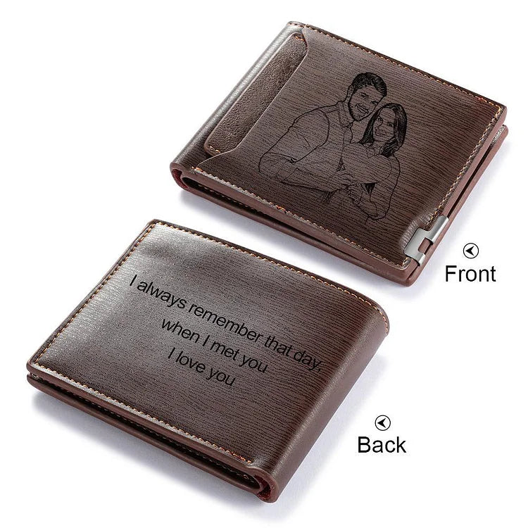 Men Wallet Personalized Photo Wallet With Engraving Coffee Color