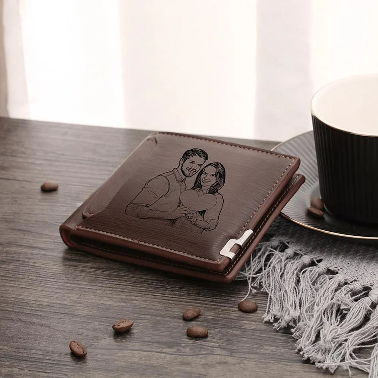 Men Wallet Personalized Photo Wallet With Engraving Coffee Color