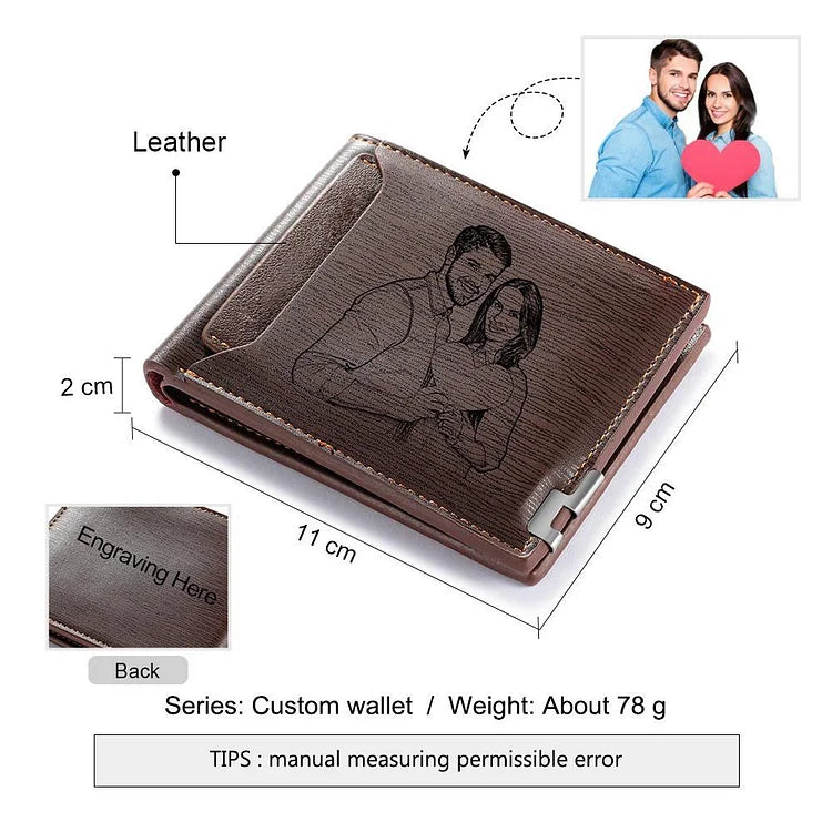 Men Wallet Personalized Photo Wallet With Engraving Coffee Color