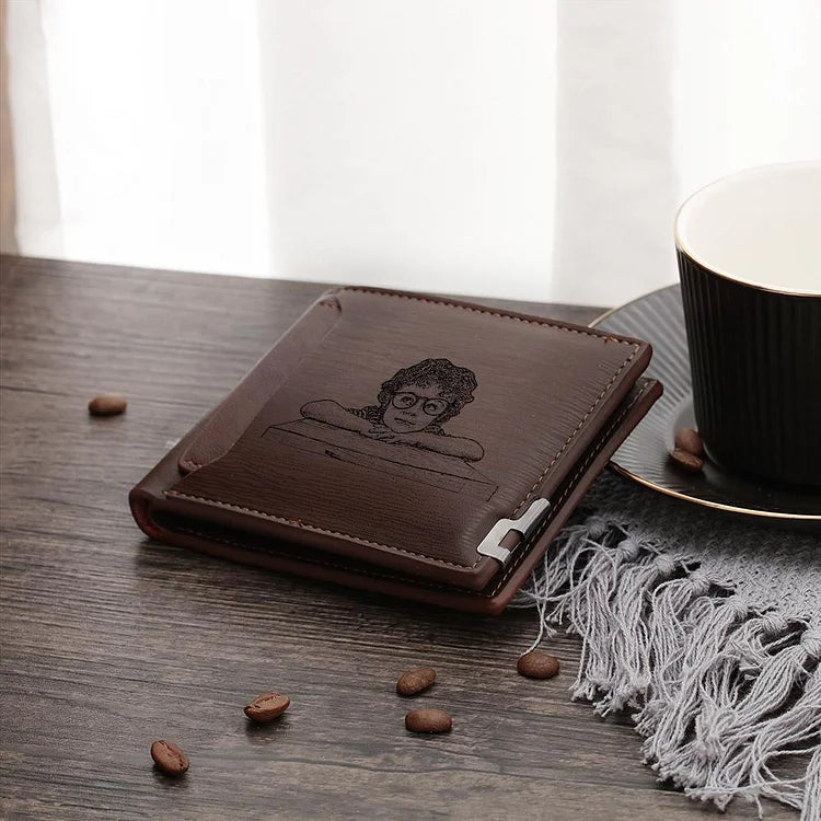 Men Wallet Personalized Photo Wallet With Engraving Coffee Color