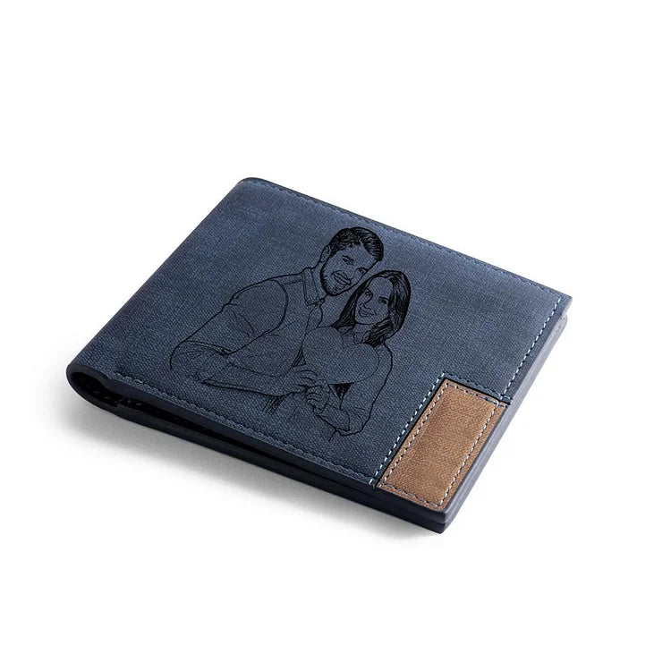 Men Wallet Personalized Photo Wallet With Engraving Blue - Father's Day Gift