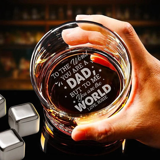 Happy Father's Day To Me You Are The World Rock Glass Personalized Gift