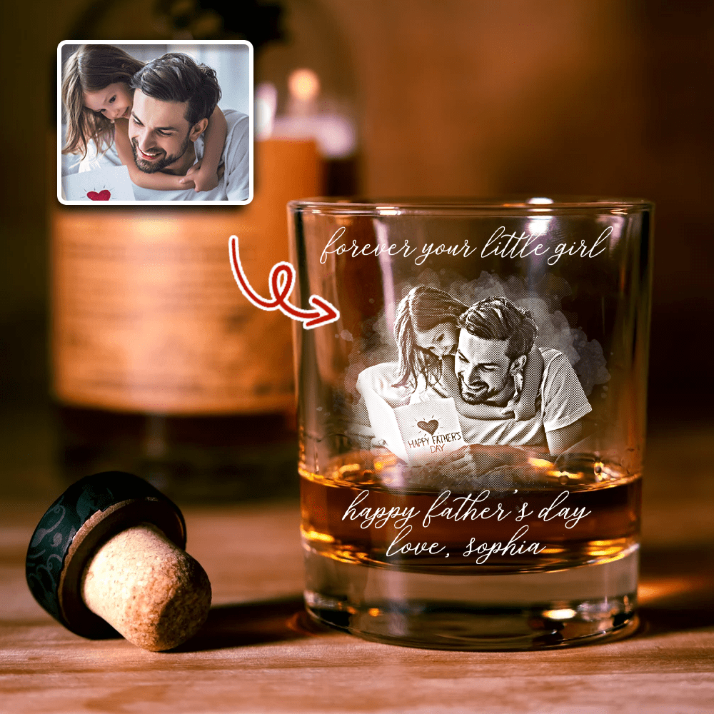 Custom Photo Forever Your Little Girl & Dad Happy Father's Day Rock Glass