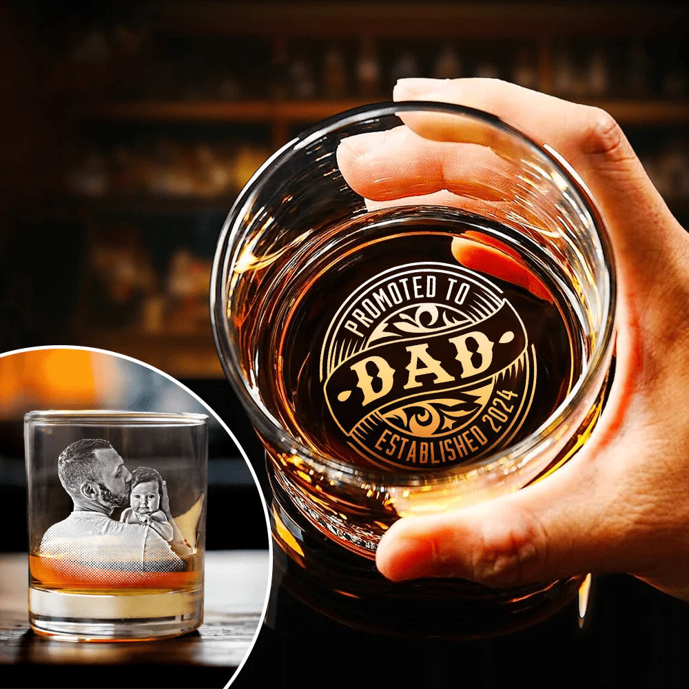 Custom Photo Promoted To Dad EST Rock Glass