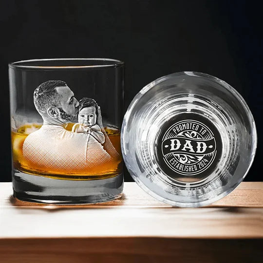 Custom Photo Promoted To Dad EST Rock Glass