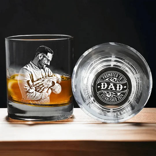 Custom Photo Promoted To Dad EST Rock Glass