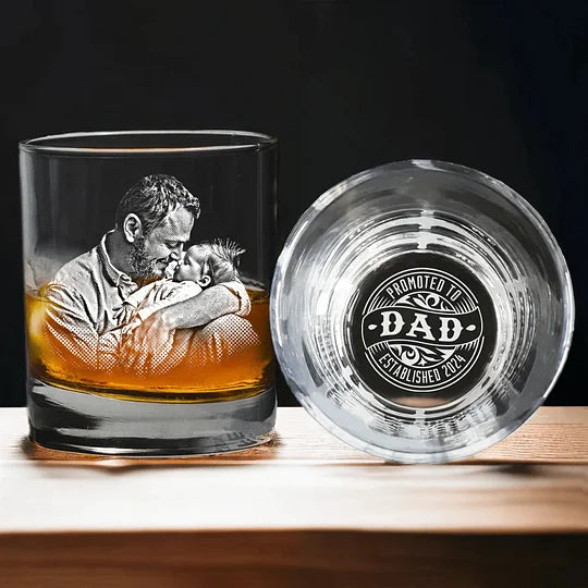 Custom Photo Promoted To Dad EST Rock Glass