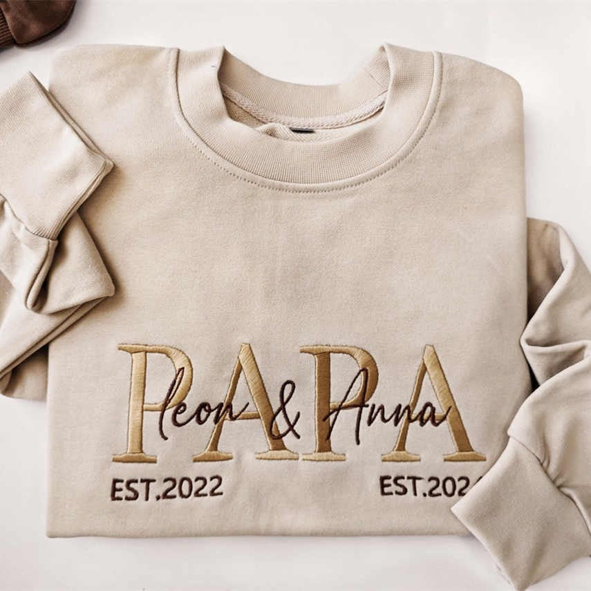 Custom Embroidered Papa Sweatshirt Hoodie With Kids Name For Father's Day Gift