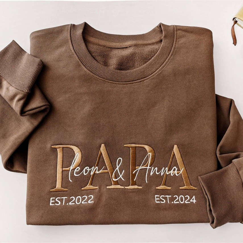 Custom Embroidered Papa Sweatshirt Hoodie With Kids Name For Father's Day Gift