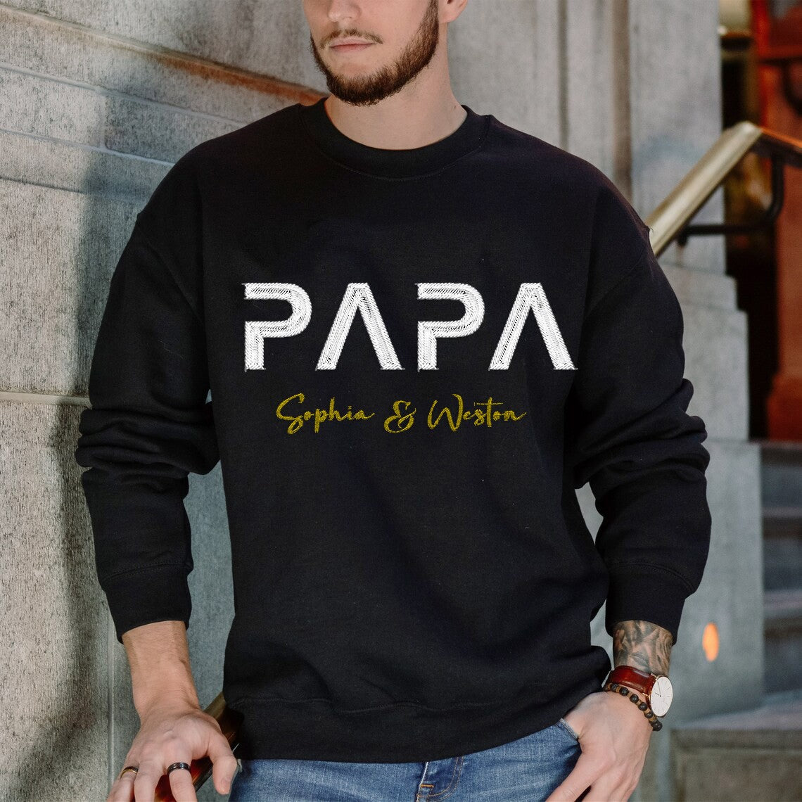 Custom Embroidered Papa Sweatshirt With Kids Name For Father's Day Gift Ideas