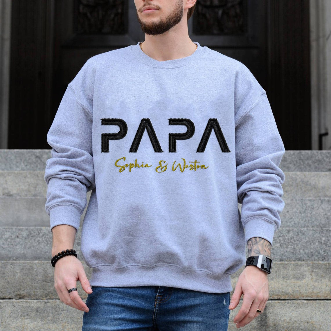 Custom Embroidered Papa Sweatshirt With Kids Name For Father's Day Gift Ideas