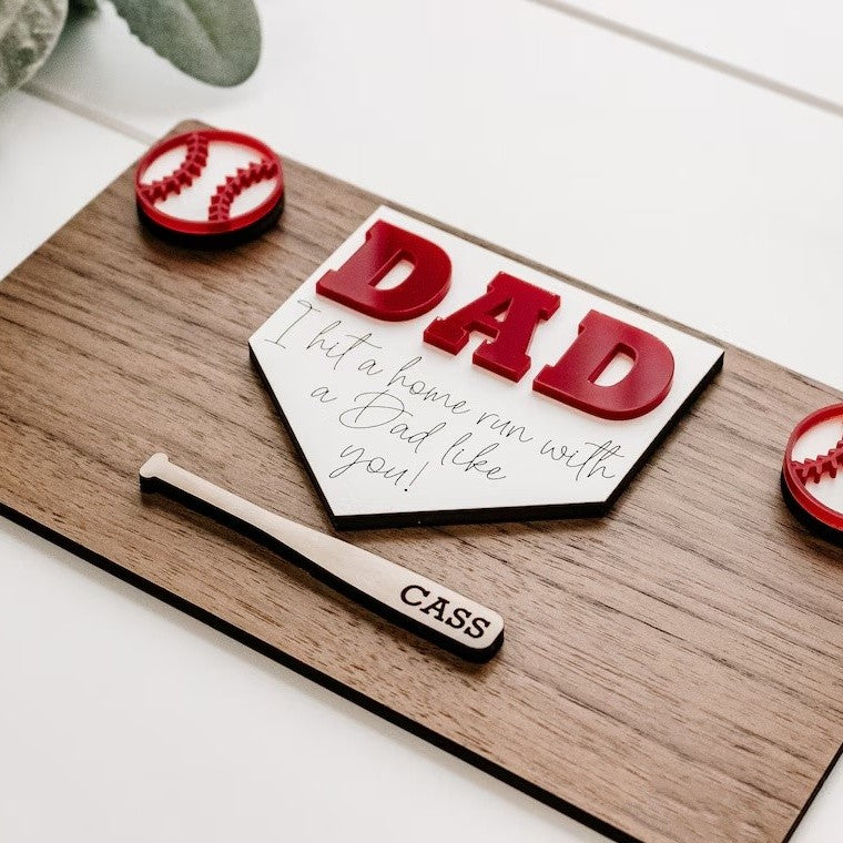 Personalized Baseball Dad Sports Wood Sign With Kids Name For Father's Day