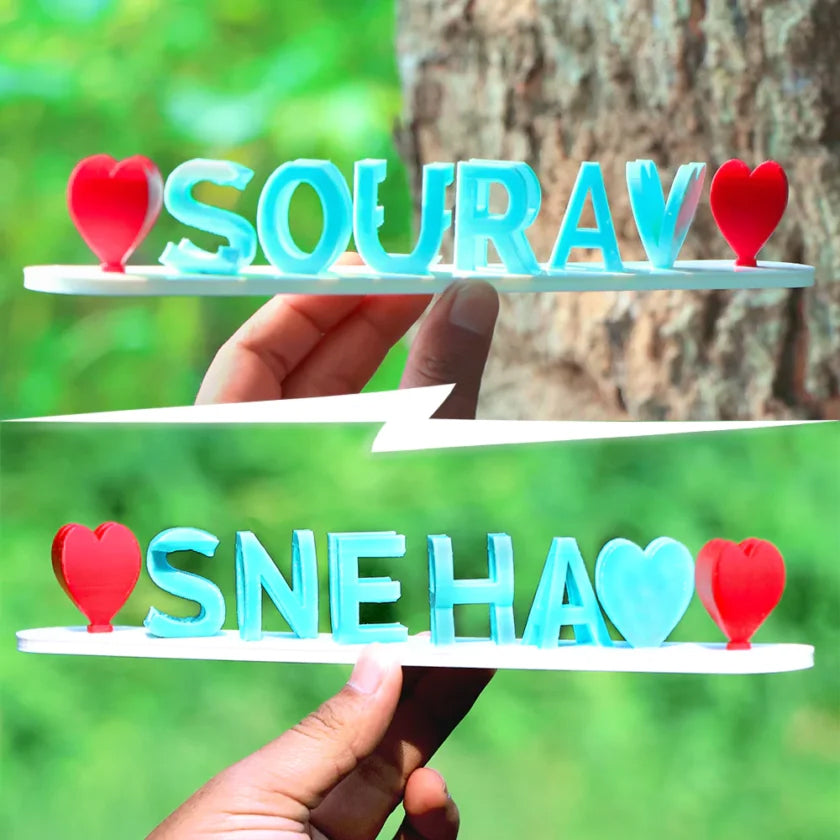 Personalized 3D Dual Name Plank with Heart