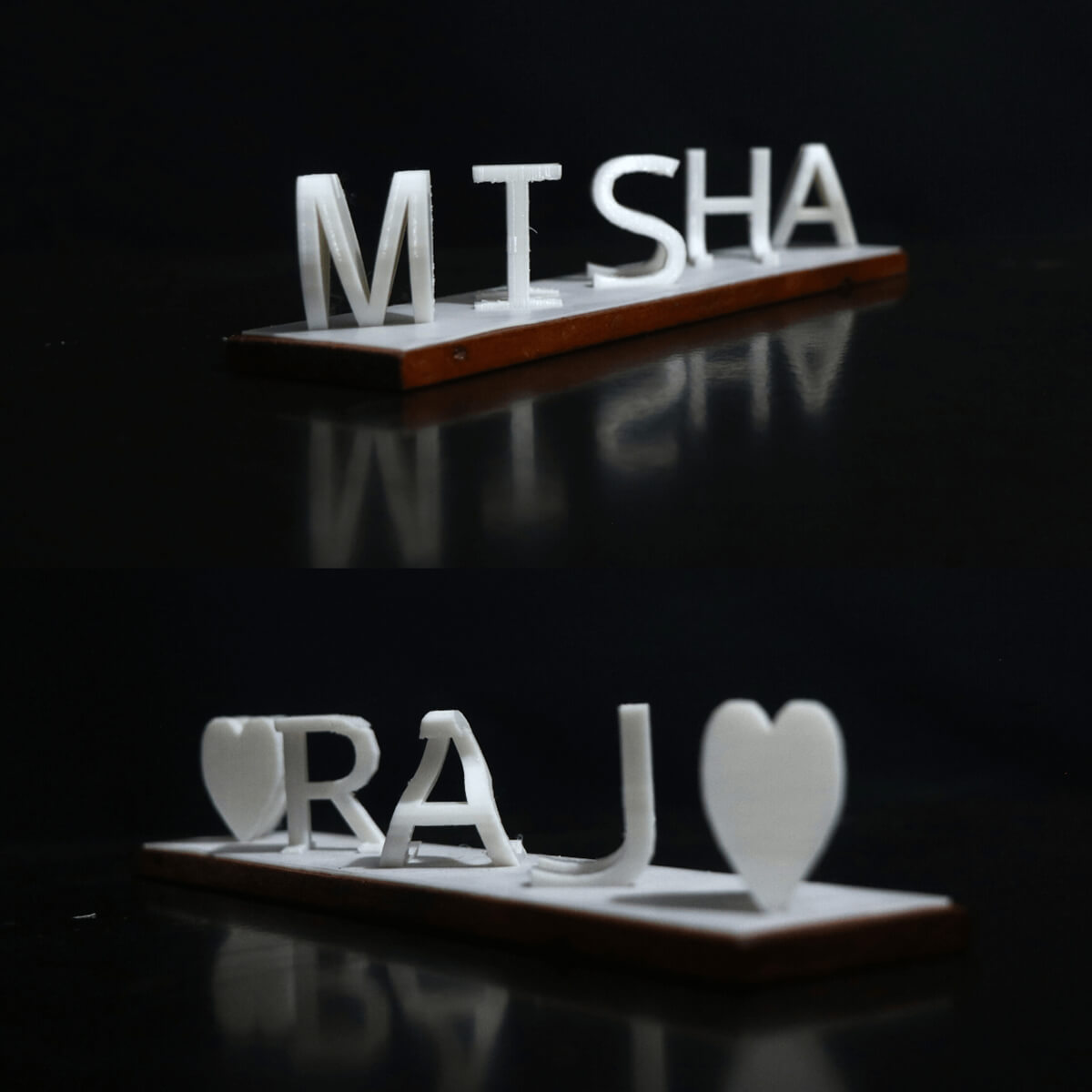 Stylish 3D Dual Name Plank with Heart