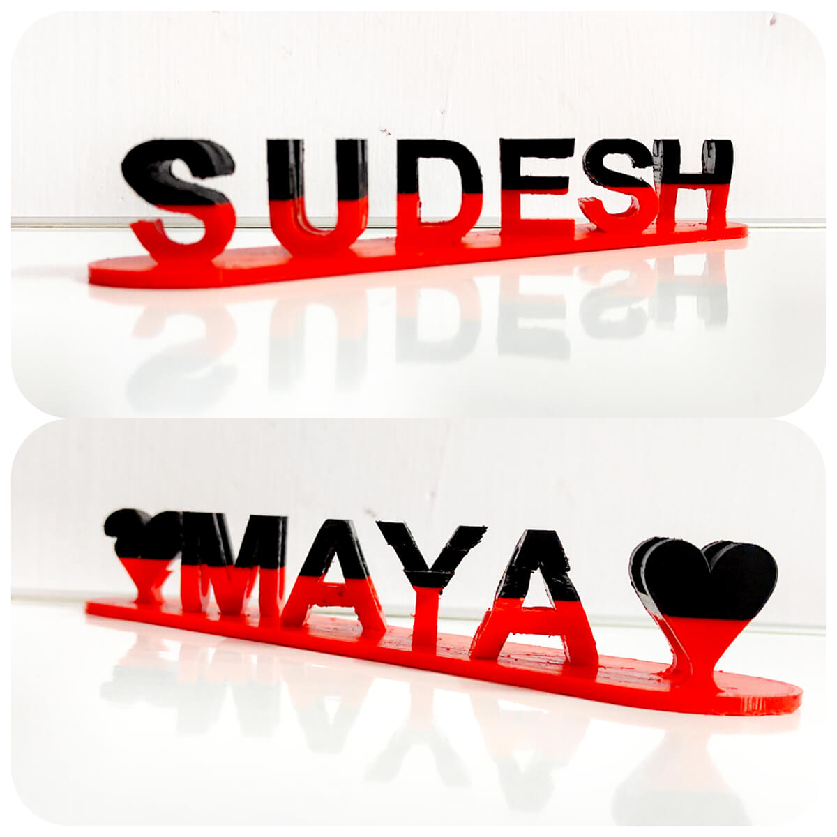 Stylish 3D Dual Name Plank with Heart