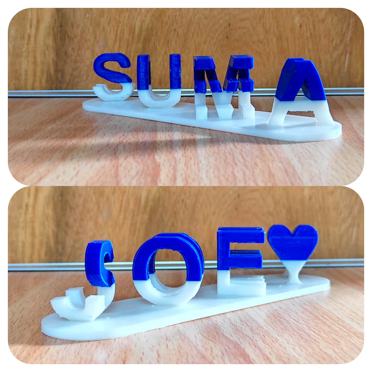 Stylish 3D Dual Name Plank with Heart